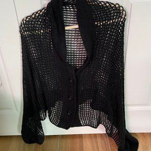 Open Weave Sweater Poncho Black